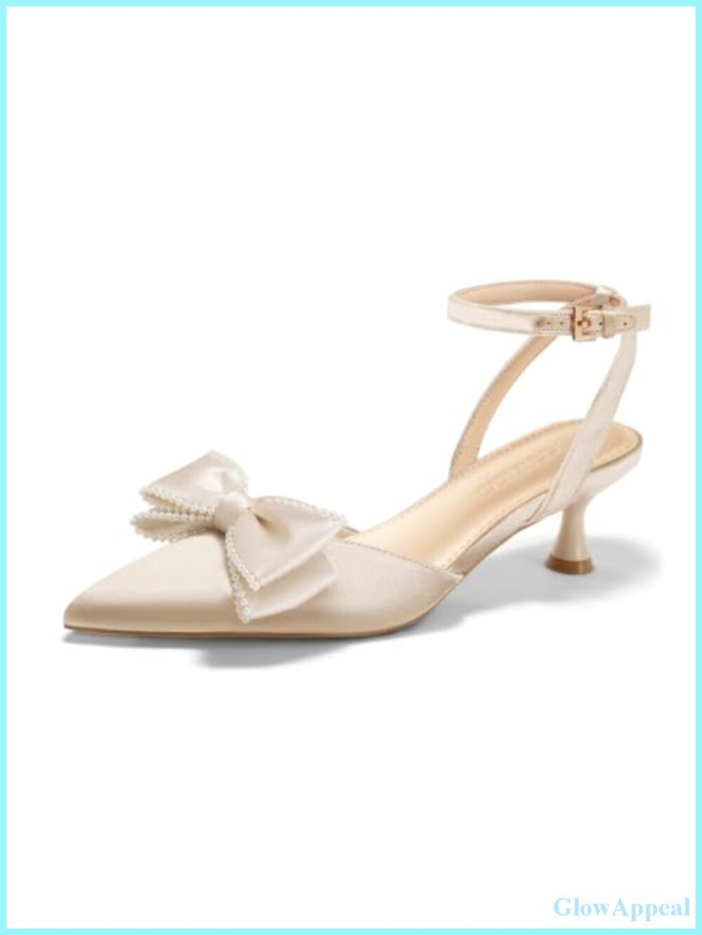 Satin Kitten Heel Pumps with Bow and Pearl Details
